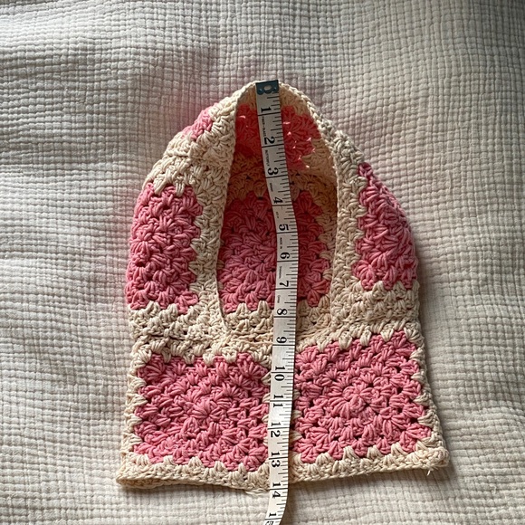 Pink and Cream Crochet Granny Square Balaclava Hat - Picture 7 of 8